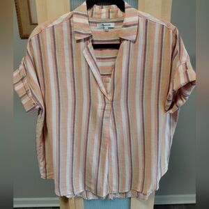 Madewell Striped Pastel Short Sleeve Popover